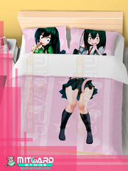 MY HERO ACADEMIA Tsuyu Asui - Bed Sheet or Duvet Cover Anime videogame - Duvet cover + 2 set 70x45cm Pillow cover / 120cm x 200cm / Poplin -
