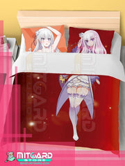 RE:ZERO Emilia - Bed Sheet or Duvet Cover Anime videogame - Duvet cover + 2 set 70x45cm Pillow cover / 120cm x 200cm / Poplin - 2